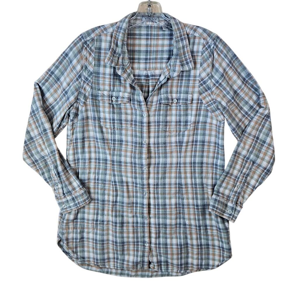 Toad & Co Lightfoot Tunic Plaid Flannel Organic Cotton Button-Up Collared Blouse
